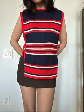 Striped Sleeveless Knit Top in Navy, Red & White
